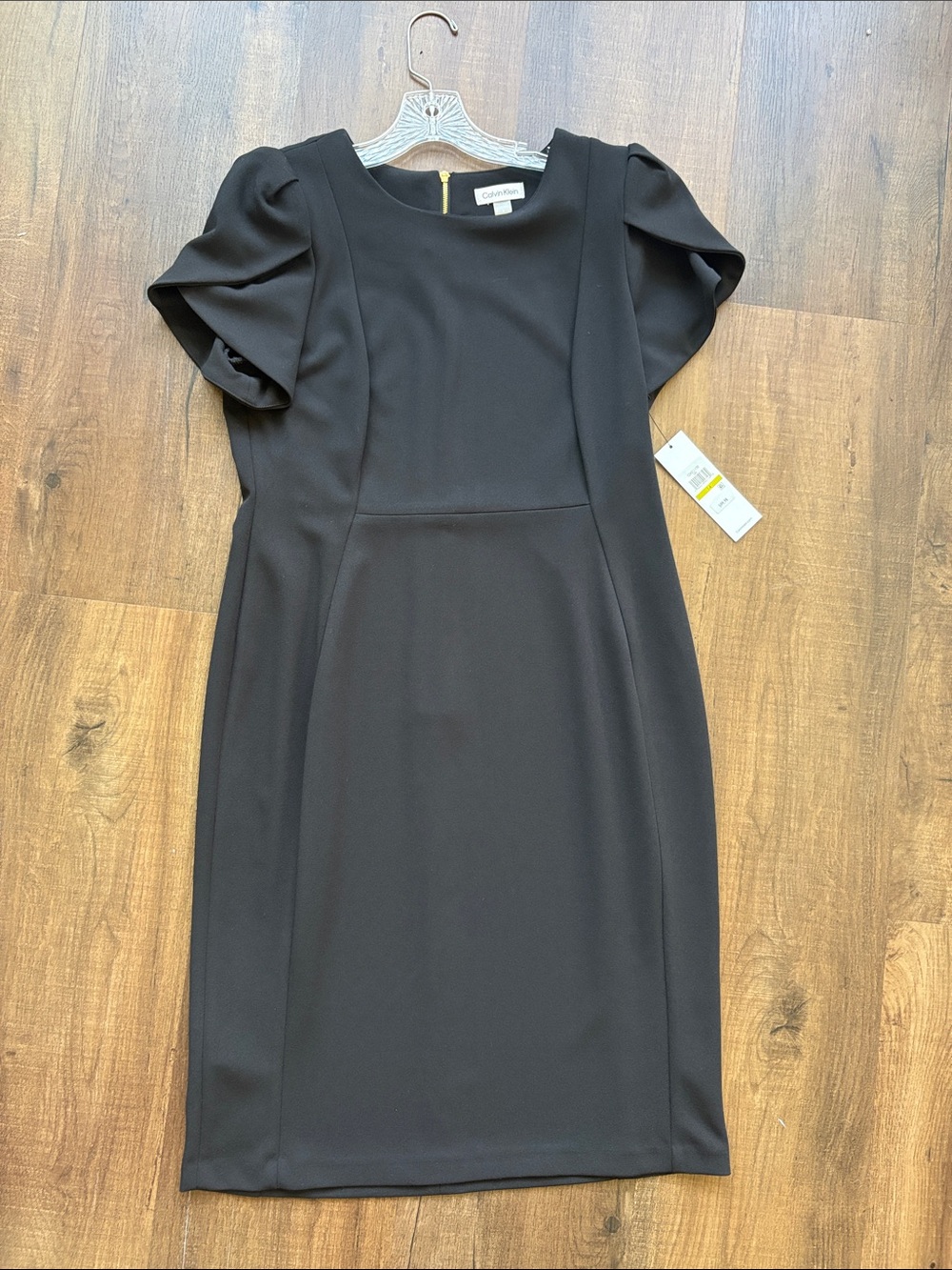 Calvin Klein Black Midi Puff-Sleeve Sheath Dress